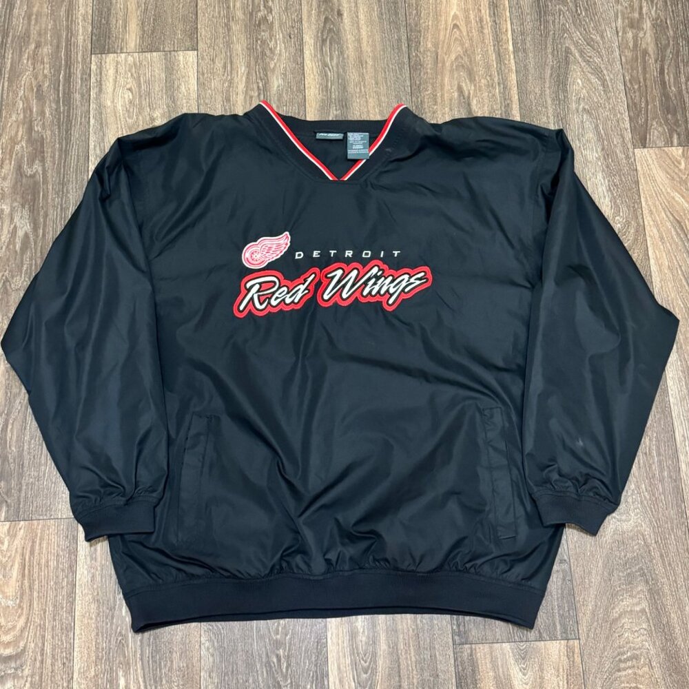 VTG Detroit Red Wings Windbreaker Jacket Men's XL Black Embroidered 90s Pro Edge